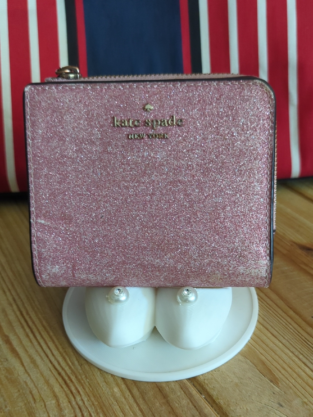 kate spade Glitter Zip Around Wallet in Pink